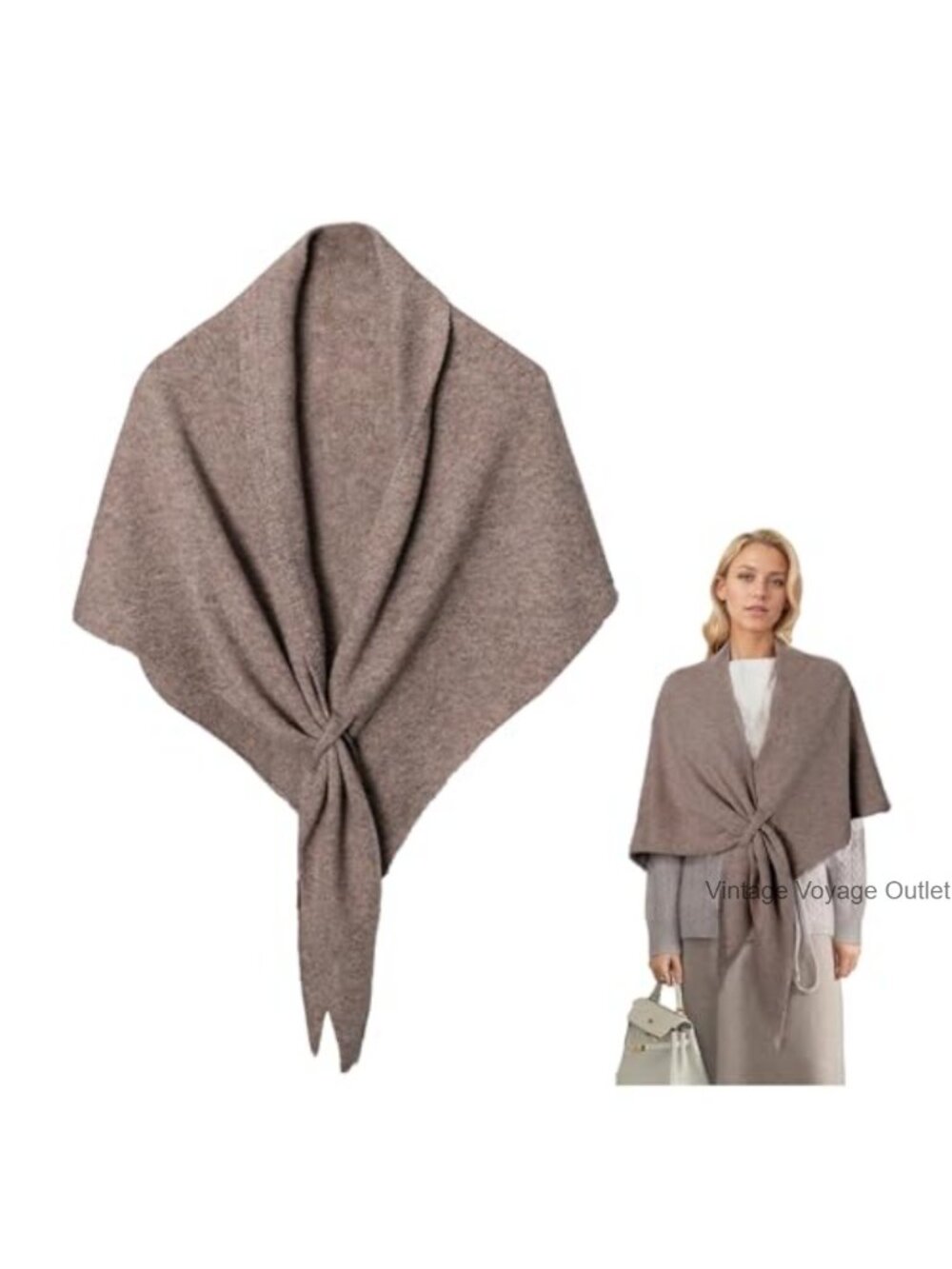 Knitted Shawl Wrap Soft Warm Triangle Scarf Cape Poncho Open Front Cozy
